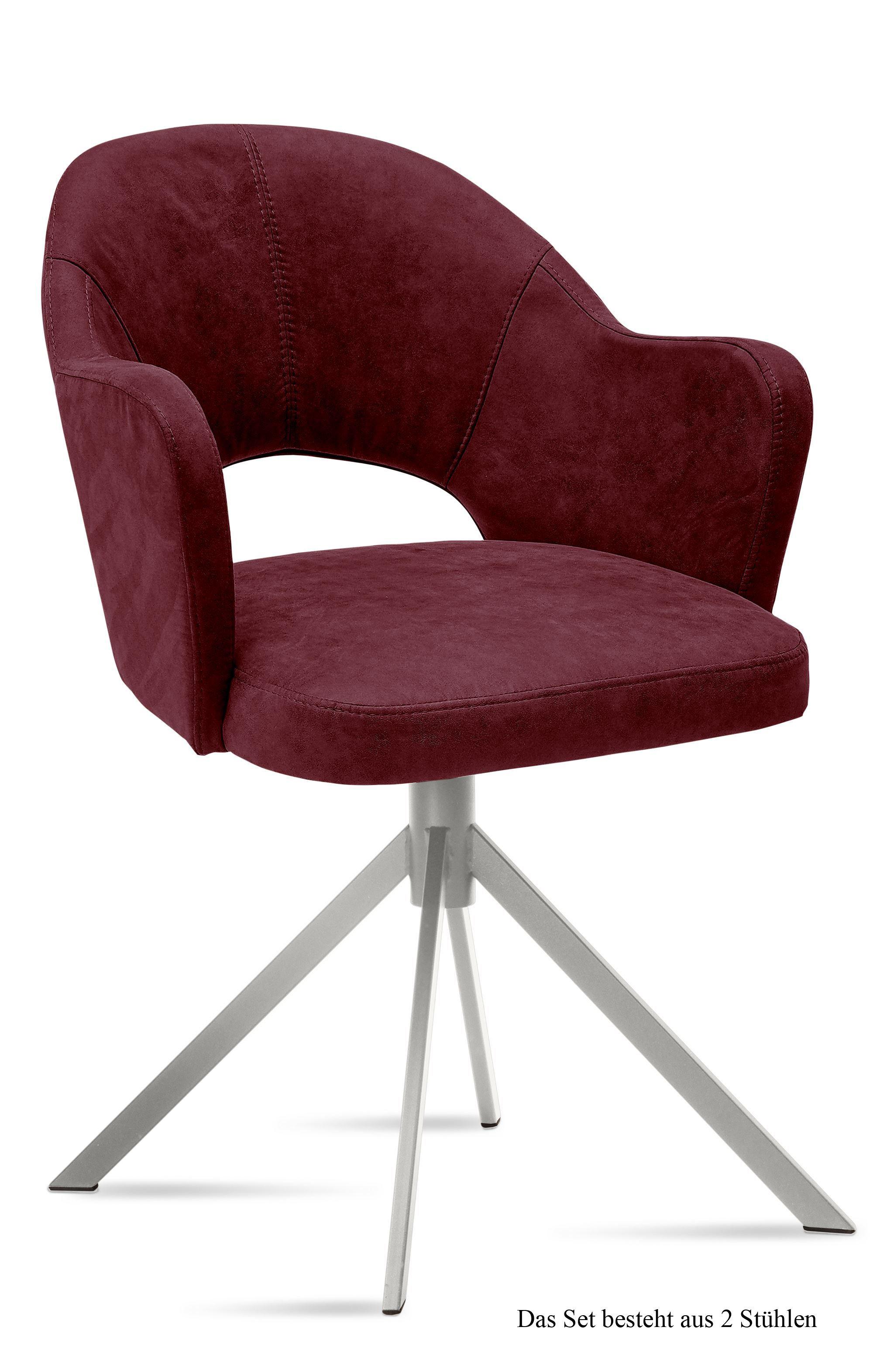 ARMLEHNSTUHL (2er-Set) Dorris 59x87x61 Edelstahl/Marsala - Edelstahlfarben/Brombeere, Kunststoff (61/87/59cm) - 58aufmkessel