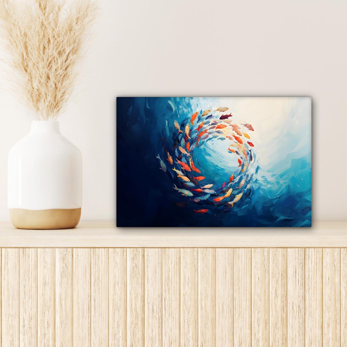 LEINWANDBILD Meer - Fische - Bunt - Dynamisch Deko Schlafzimmer 30x20 cm - Hellblau, Textil (30/20cm) - MuchoWow