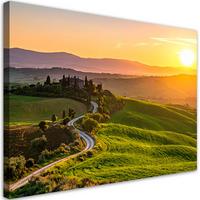 LEINWANDBILD Toskana Landschaft Sonnenuntergang 100x70cm - Grün, Textil (100/70cm) - Feeby