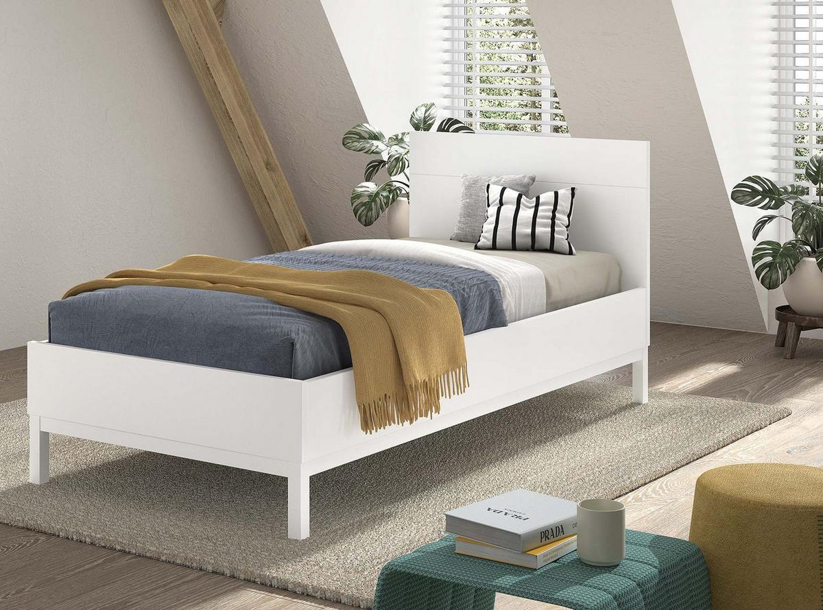 EINZELBETT 90x200 MDF Kiefer weiß robust stabil pflegeleicht - Weiß, Holz (90/200cm) - 58aufmkessel