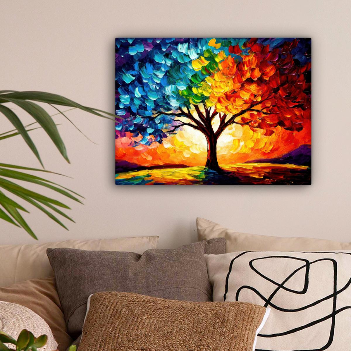 LEINWANDBILD Baum - Kunst - Natur - Sonnenuntergang Wandbild 40x30 cm - Multicolor, Textil (40/30cm) - MuchoWow