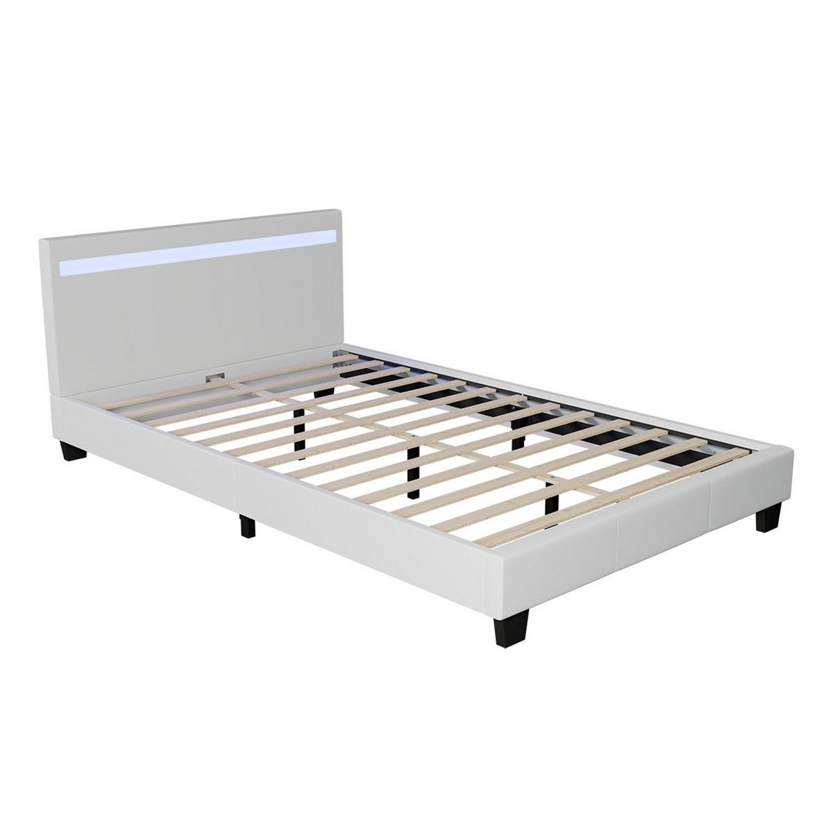 POLSTERBETT Paris mit LED weiß 120x200cm - Weiß, Holzwerkstoff (120/200cm) - Juskys
