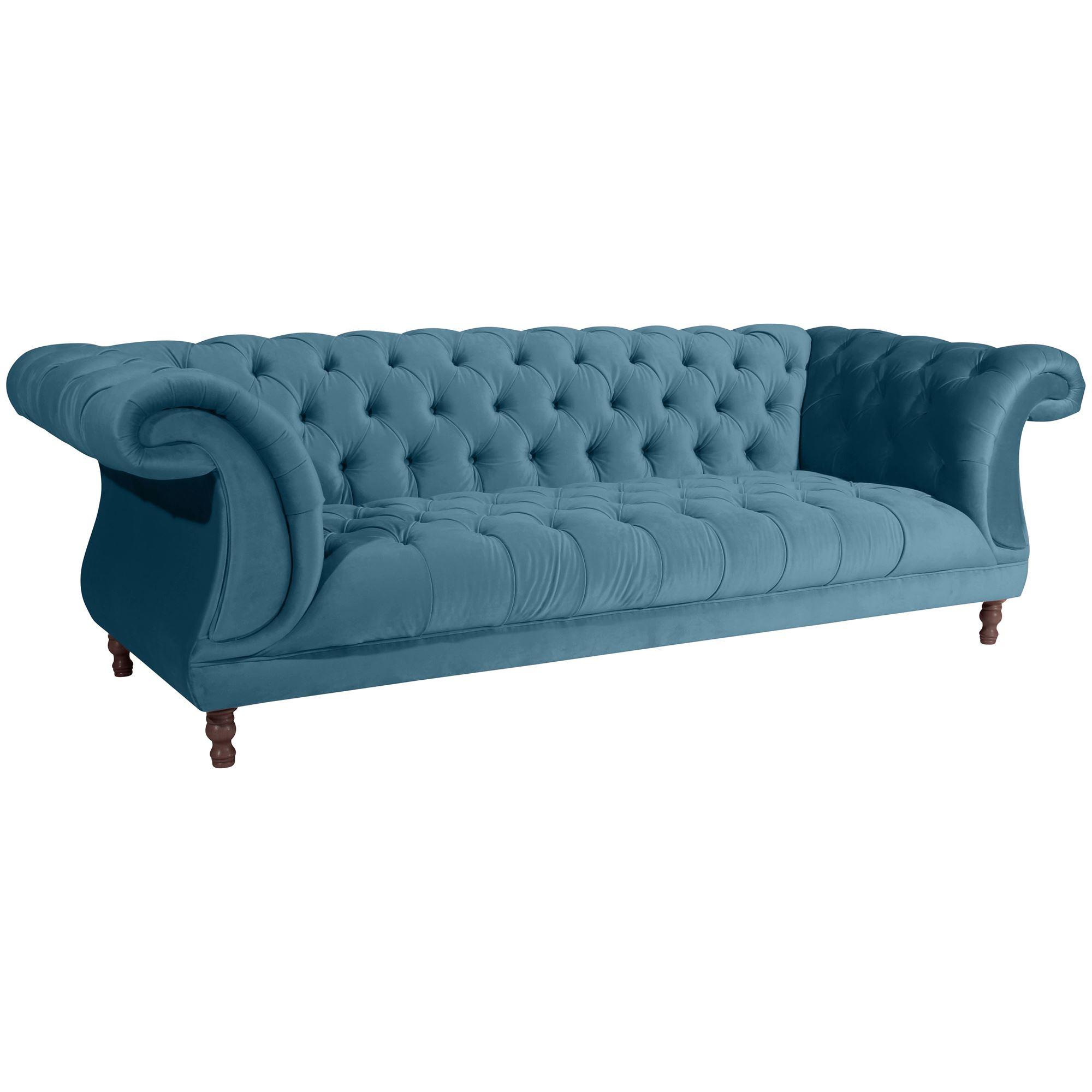 CHESTERFIELD Sofa 3-Sitzer Kaylin Samtvelours petrol - Petrol, Kunststoff (253/80/100cm) - 58aufmkessel