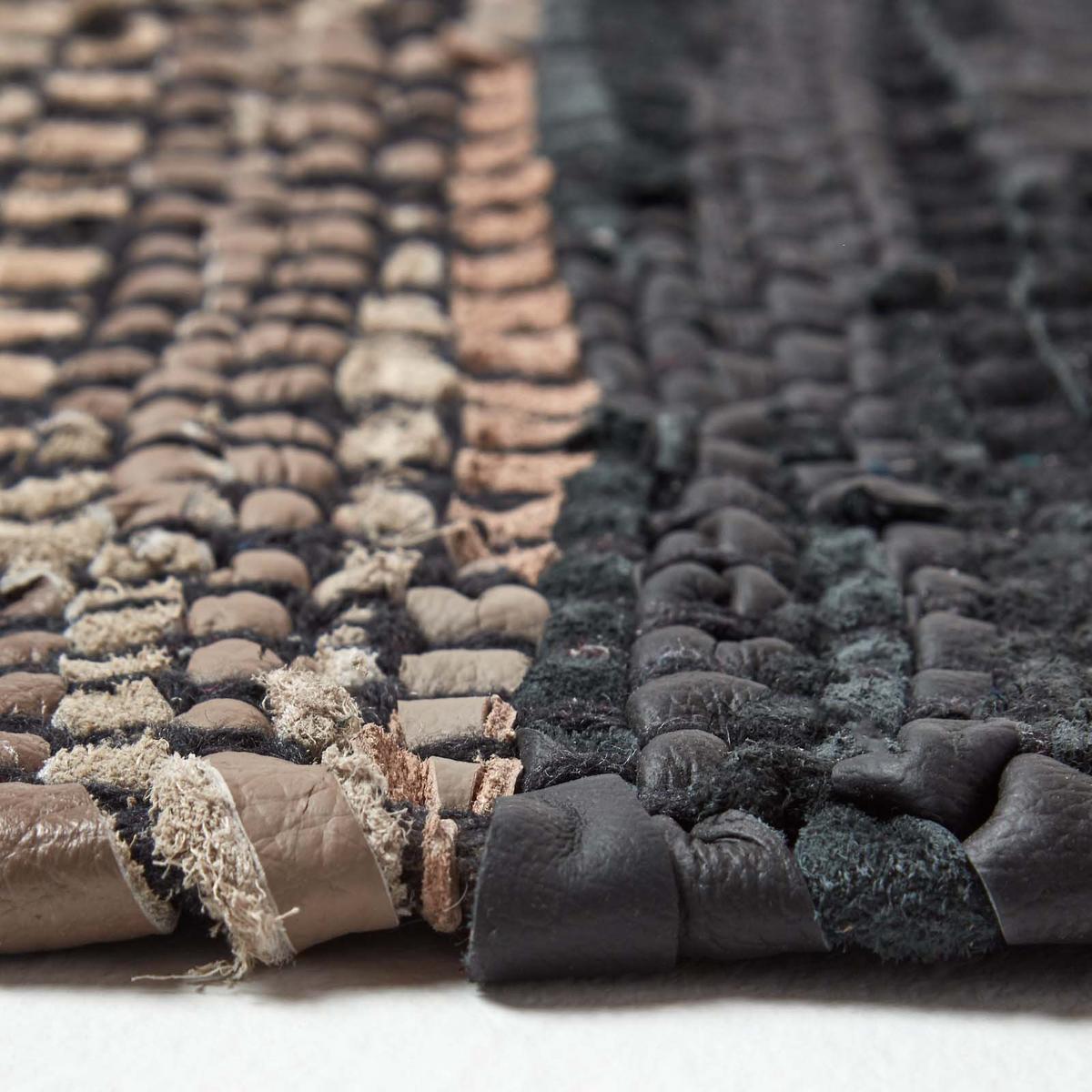 LEDERTEPPICH-LÄUFER mit Webmuster 66/200 cm - Schwarz, Leder (66/200cm) - Homescapes