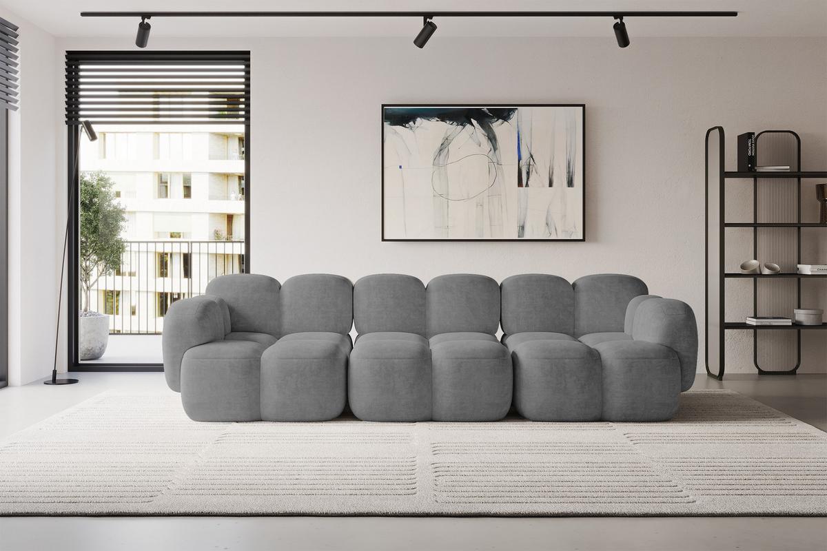 3-SITZER modulares Sofa Miko-S2 300x118x75 cm Grau Velours - Schwarz/Grau, Holzwerkstoff/Kunststoff (300/75/118cm) - ALTDECOR