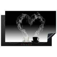 HERDABDECKPLATTE Kaffee - Herz - Schwarz und weiß - Tassen Ceranfeldabdeckung 85x52 cm - Weiß, Kunststoff (85/52/0.2cm) - MuchoWow