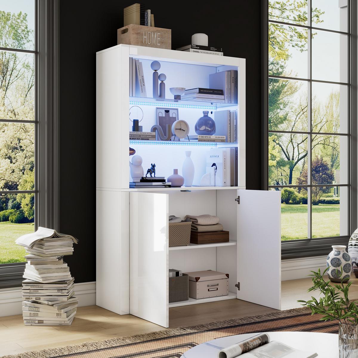 VITRINE mit LED Weiß 100/35/170 CM - Weiß, Glas/Holzwerkstoff (35/170/100cm) - Urban Meuble