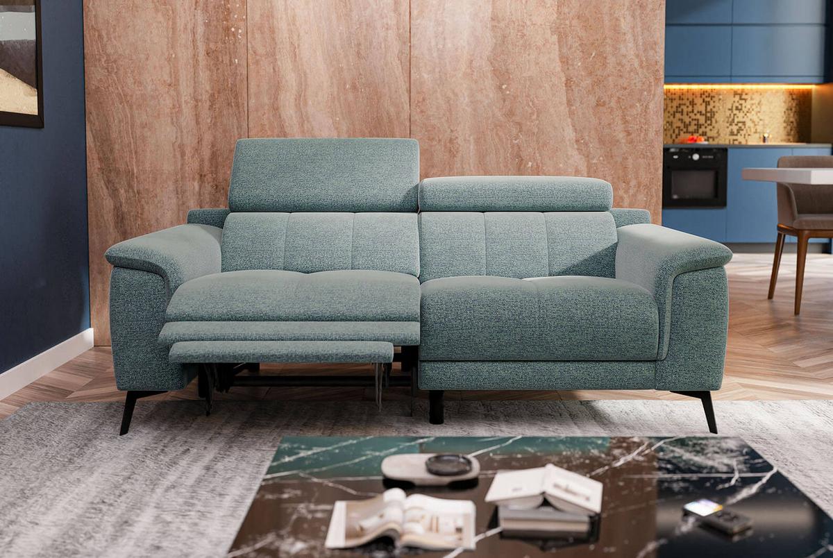 RELAXSOFA FIERO 3-Sitzer mit 1 Relaxfunktion, mintgrün - Schwarz/Mintgrün, Holzwerkstoff/Textil (212/82/103cm) - Wozimo