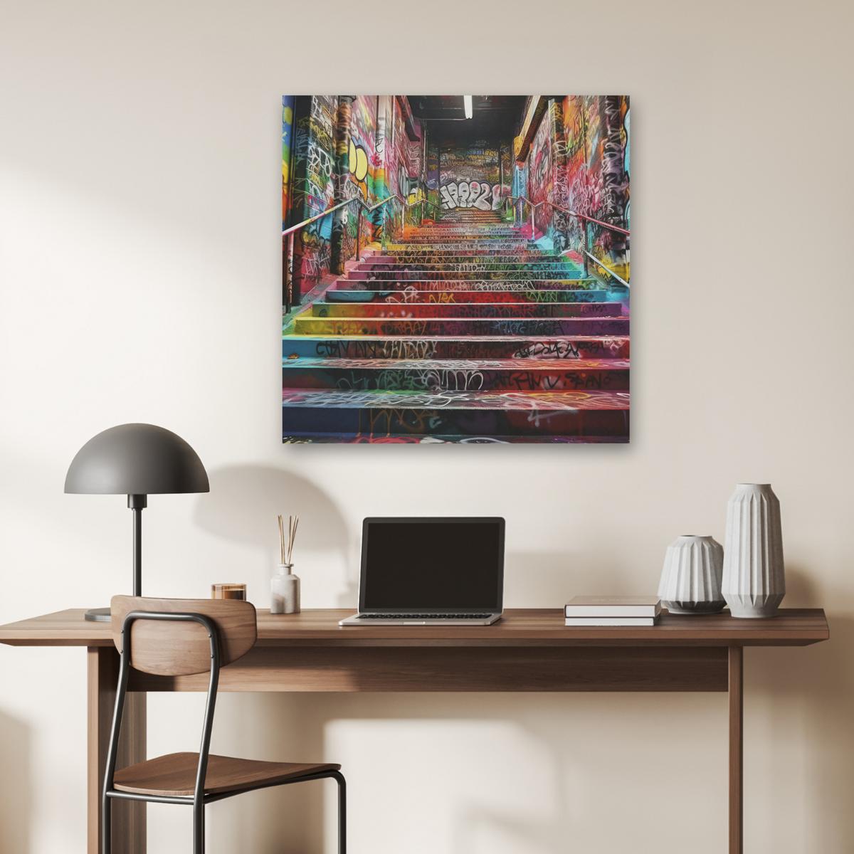 AKUSTIKBILD Treppe - Graffiti - Farben - Kunst Akustikpaneele 80x80 cm - Multicolor, Kunststoff (80/80/0.9cm) - MuchoWow