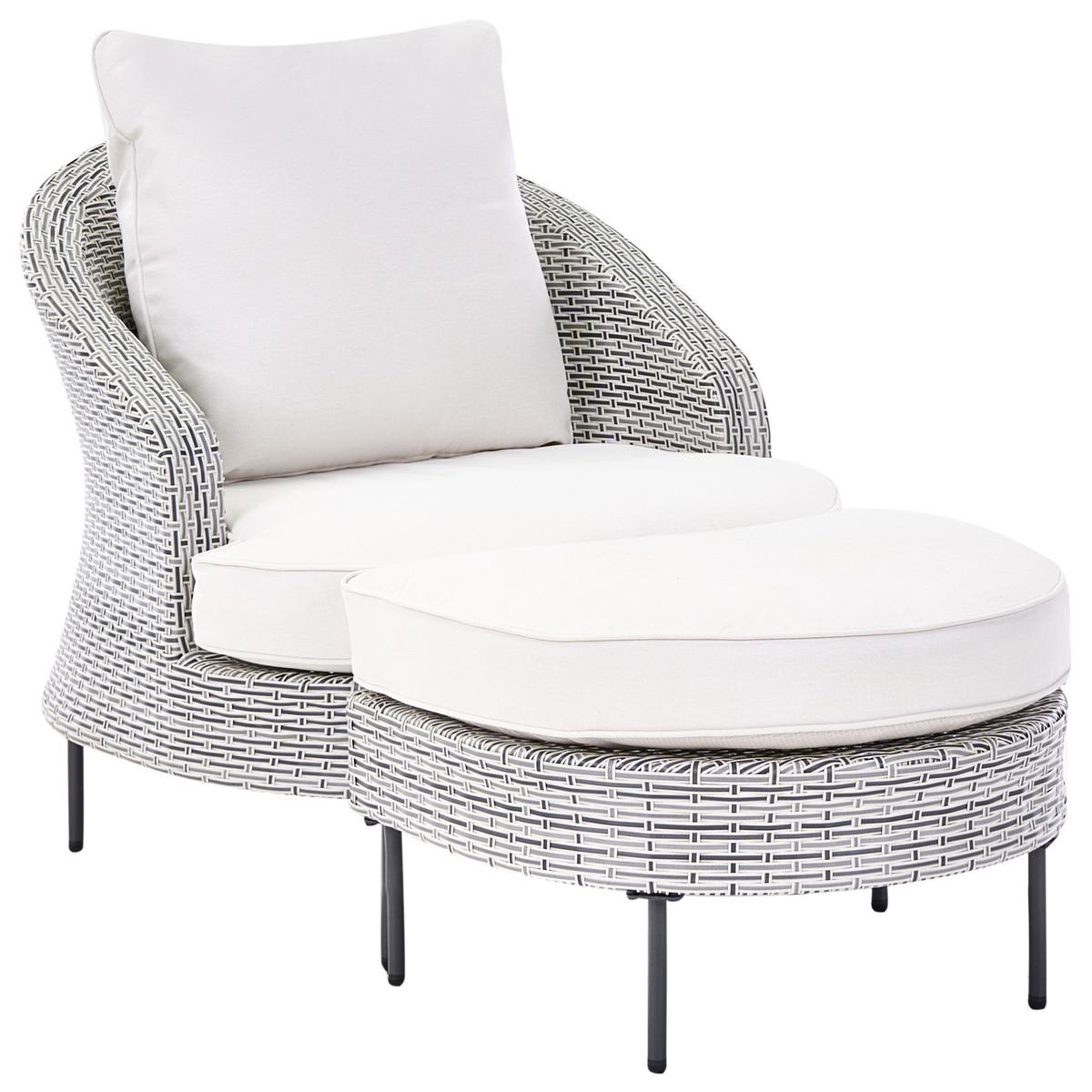 GARTENSESSEL mit Ottomane Polyrattan Grau Arcille - Grau, Kunststoff (80/80/93cm) - Beliani