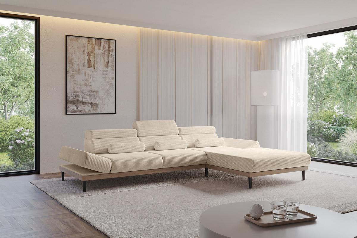ELEKTRISCHES ECKSOFA Rechts MONA 316x205x85 Beige Cord - Sandfarben/Beige, Holzwerkstoff/Textil (316/205cm) - ALTDECOR