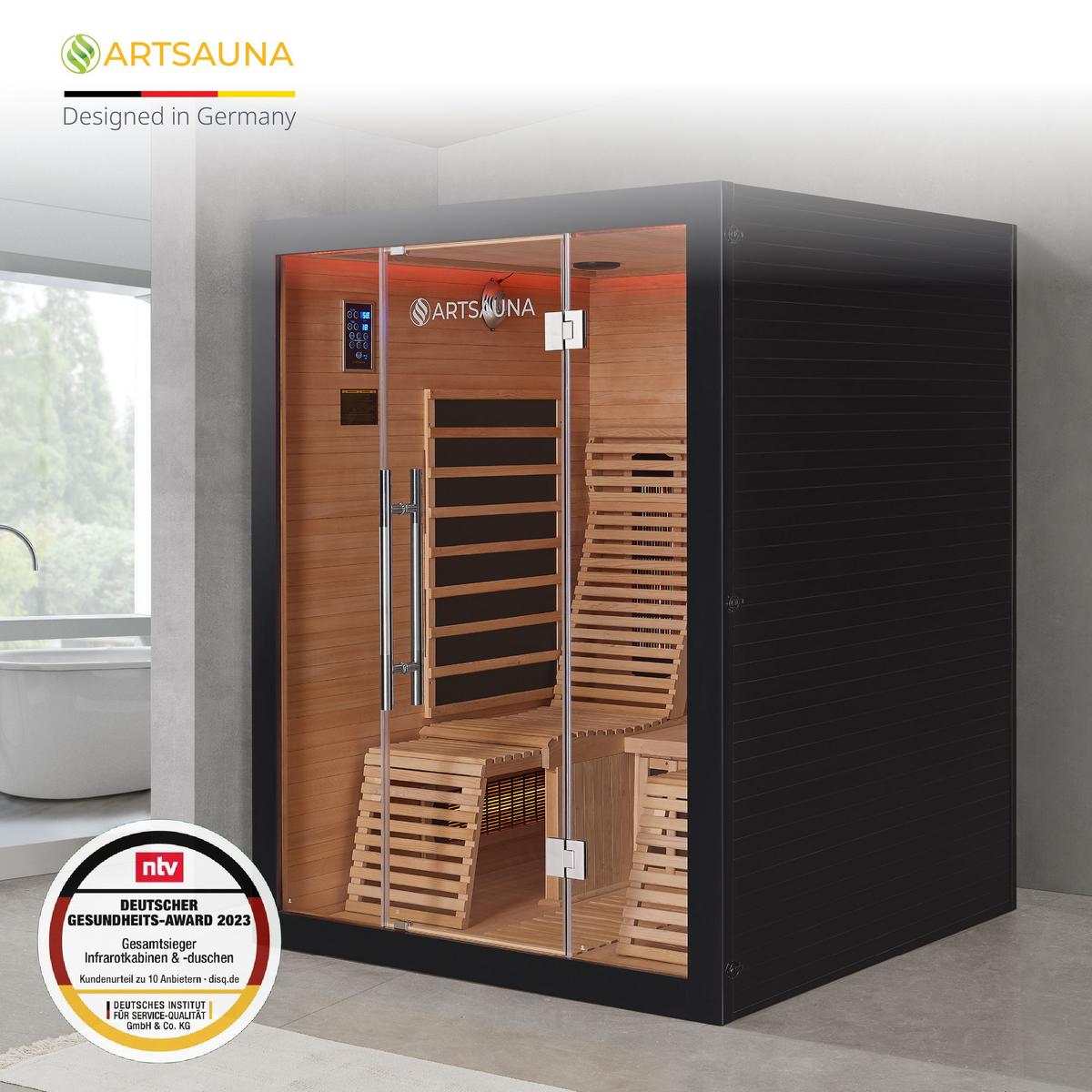INFRAROTKABINE Helsinki 150 schwarz mit Dual Technologie & LED - Schwarz, Holz (150/190/150cm) - Artsauna