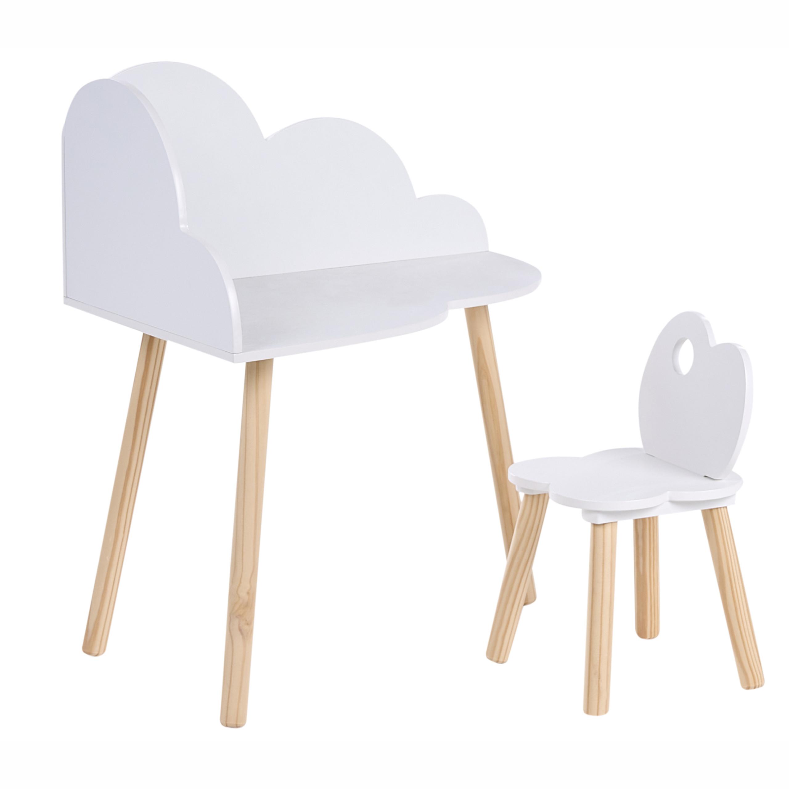 KINDERTISCH und Stuhlset Weiß Cloudy - Hellbraun, Holzwerkstoff (65/77/26cm) - Beliani
