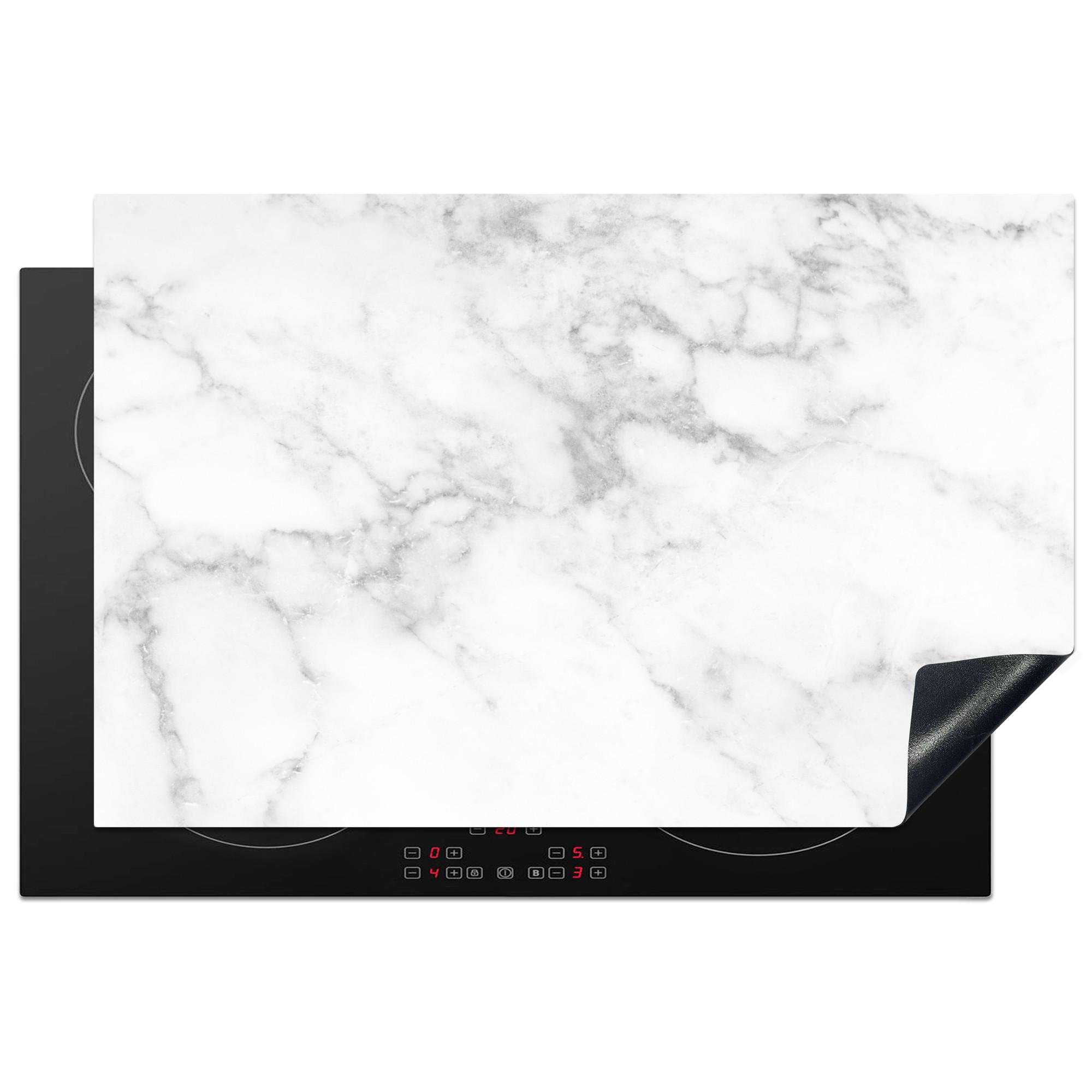 HERDABDECKPLATTE Marmor - Grau - Weiß - Strukturierter Marmor Abdeckung Ceranfeld 81.2x52 cm - Weiß, Kunststoff (81.2/52/0.2cm) - MuchoWow