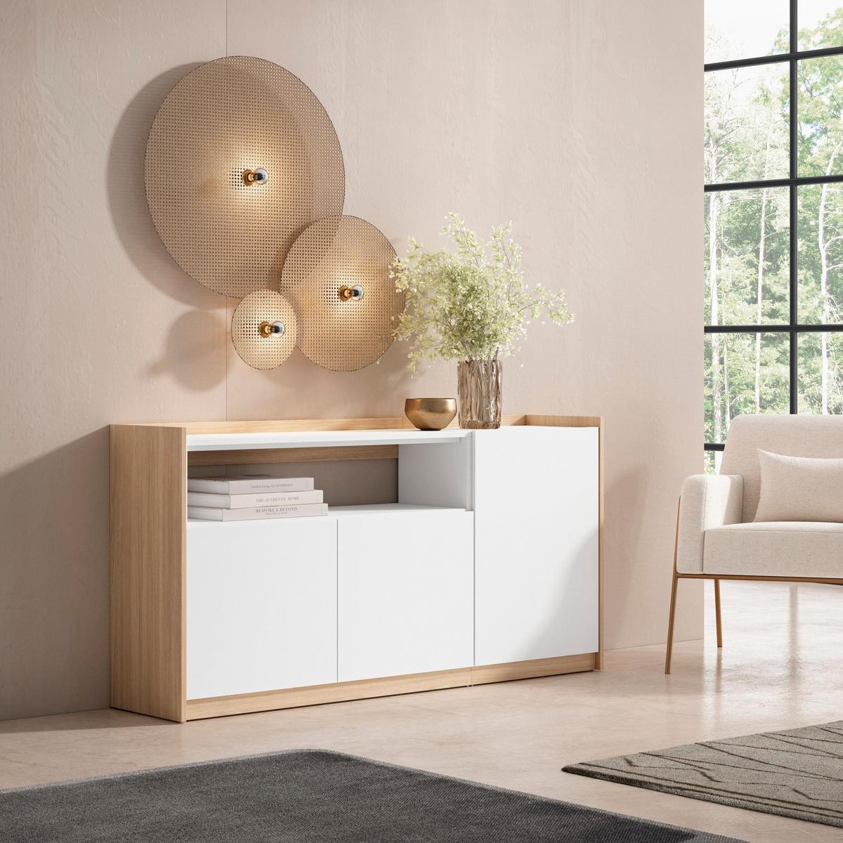 SIDEBOARD, Highboard, Weiß und Eiche Soft, 156/37/80cm - Weiß, Holzwerkstoff (156/80/37cm) - Skraut Home
