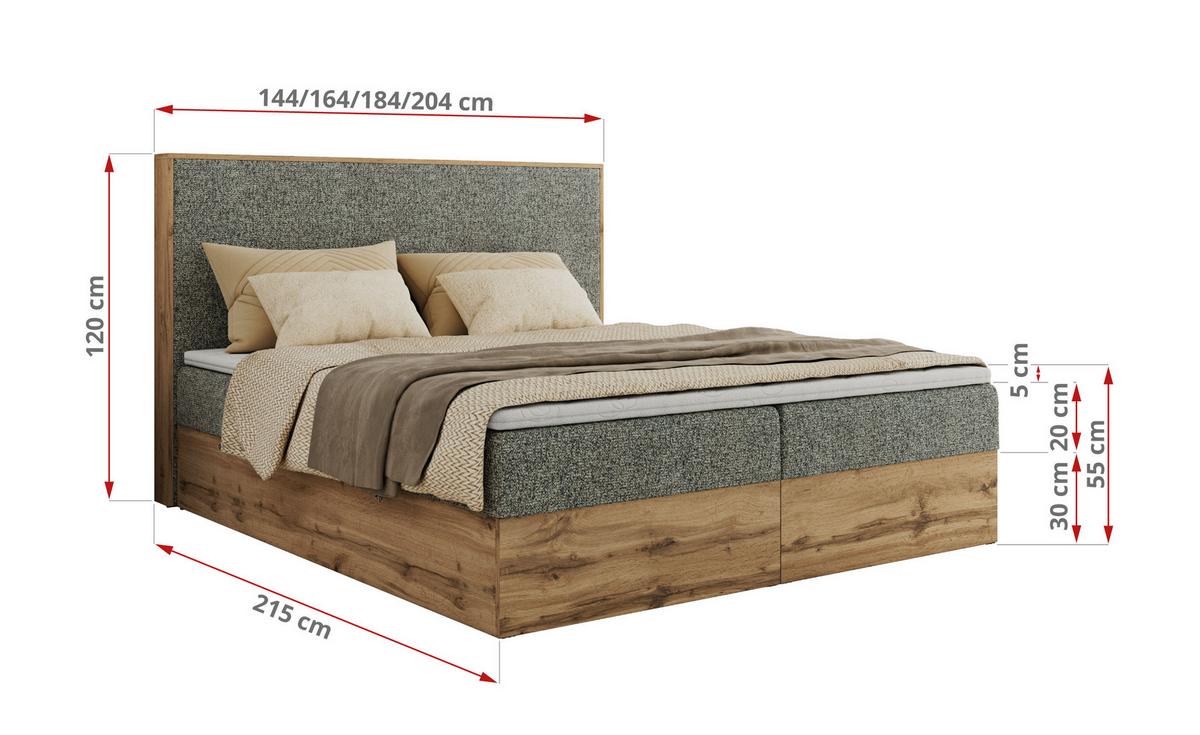 BOXBETT WOOD CLASSIC 160/200 - Grau Strukture - H4 - Grau, Textil (160/200cm) - MKS