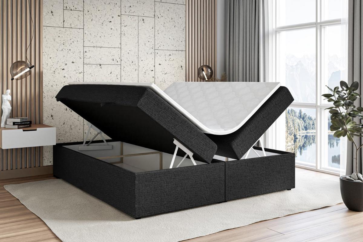 BOXBETT mit H4-Matratze und Lattenrost - MARCE BW - 140x200 Schwarz - Schwarz, Holzwerkstoff (140/200cm) - ALTDECOR