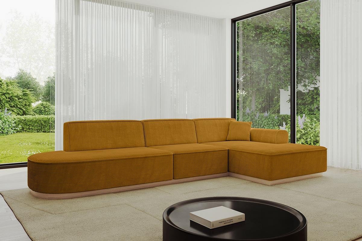ECKSOFA Ottomane Rechts IREA-L2 - 327x165x80 cm Senfgelb - Grün, Holzwerkstoff/Textil (327/165cm) - ALTDECOR