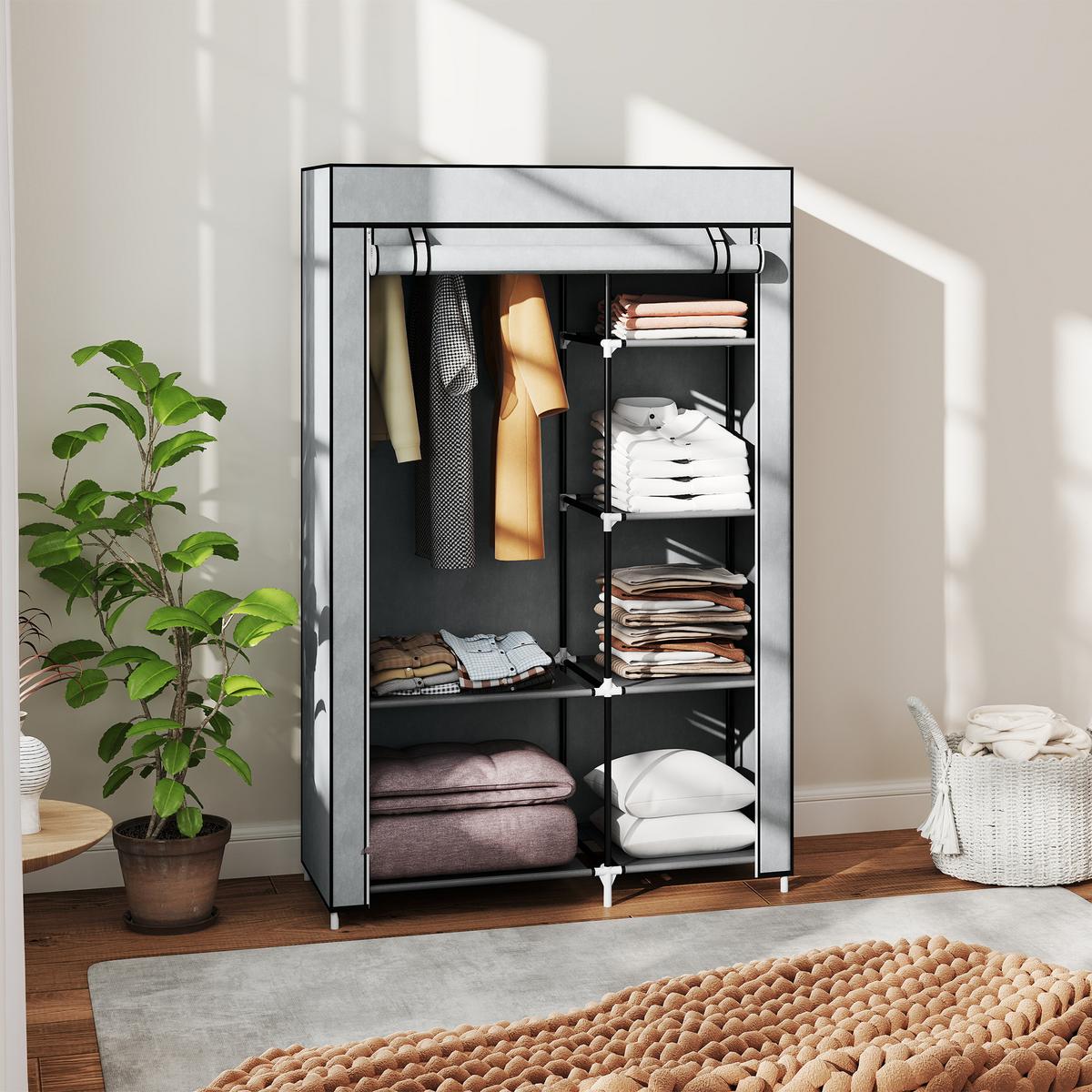 KLEIDERSCHRANK, Stoffschrank, Grau - Grau, Metall (43/162.5/103cm) - HOMCOM