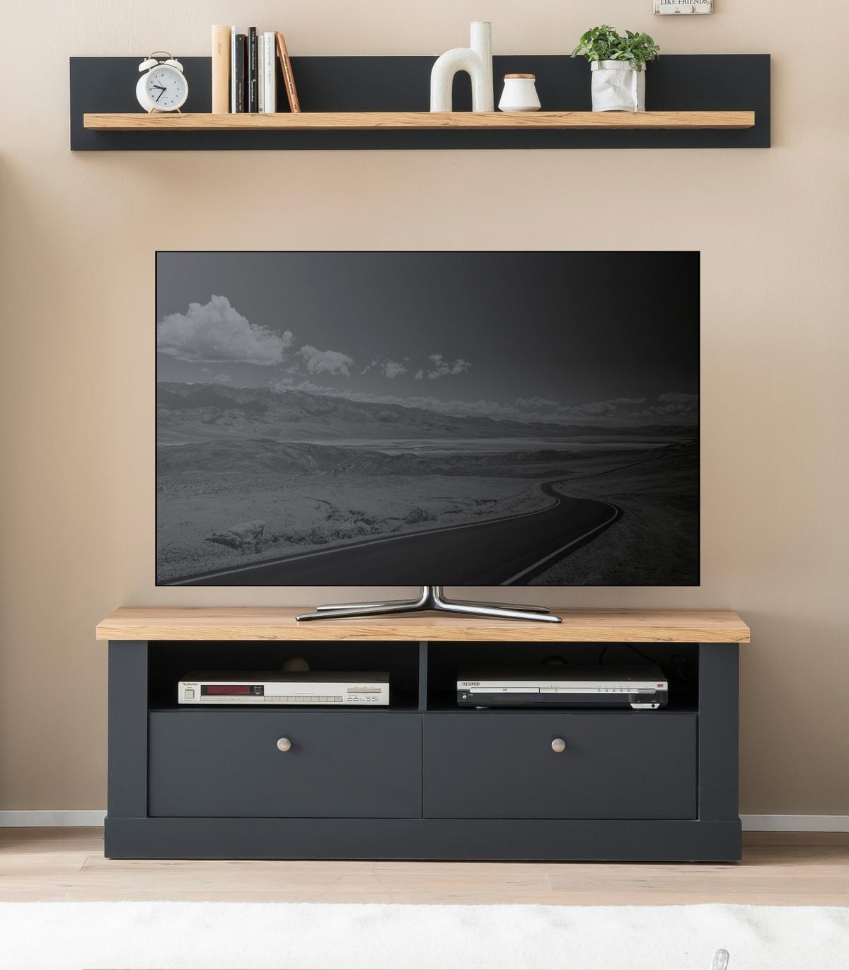 TV-LOWBOARD grau, Eiche Wotan, Landhaus 135 cm, TV Unterteil mit Soft-Close - Silberfarben/Eiche Wotan, Holzwerkstoff/Kunststoff (135/51/45cm) - Furn.Design
