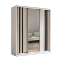 KLEIDERSCHRANK mit Spiegel-Schiebetüren und Aluminium-Leisten, LED-Beleuchtung - NALLA - 180 cm Weiß+Weiß+Schwarz - Schwarz/Weiß, Holzwerkstoff (180/216/61cm) - ALTDECOR