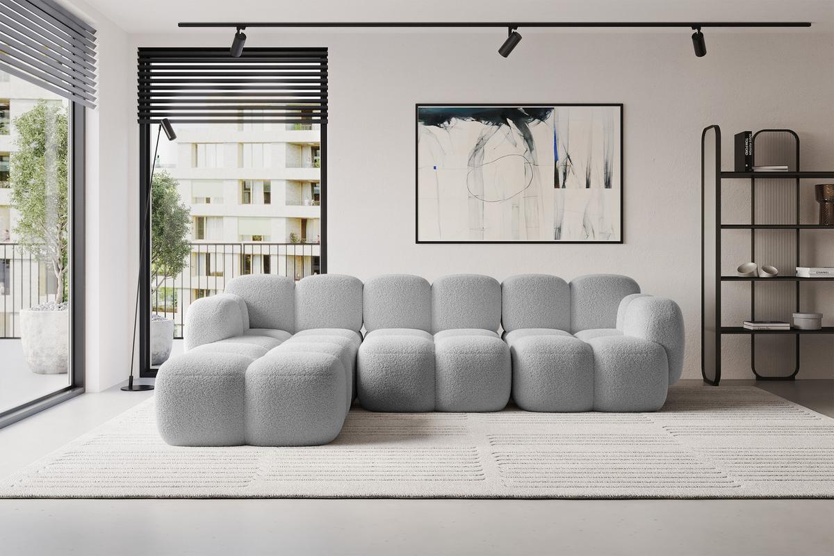 ECKSOFA modulares Sofa Links Miko-L2 302x205x75 Hellgrau Bouclé - Edelstahlfarben/Schwarz, Holzwerkstoff/Kunststoff (302/205cm) - ALTDECOR