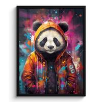 POSTER MIT RAHMEN Panda - Jacke - Graffiti - Orange Posterleiste 60x80 cm - Orange, Papier (60/80cm) - MuchoWow