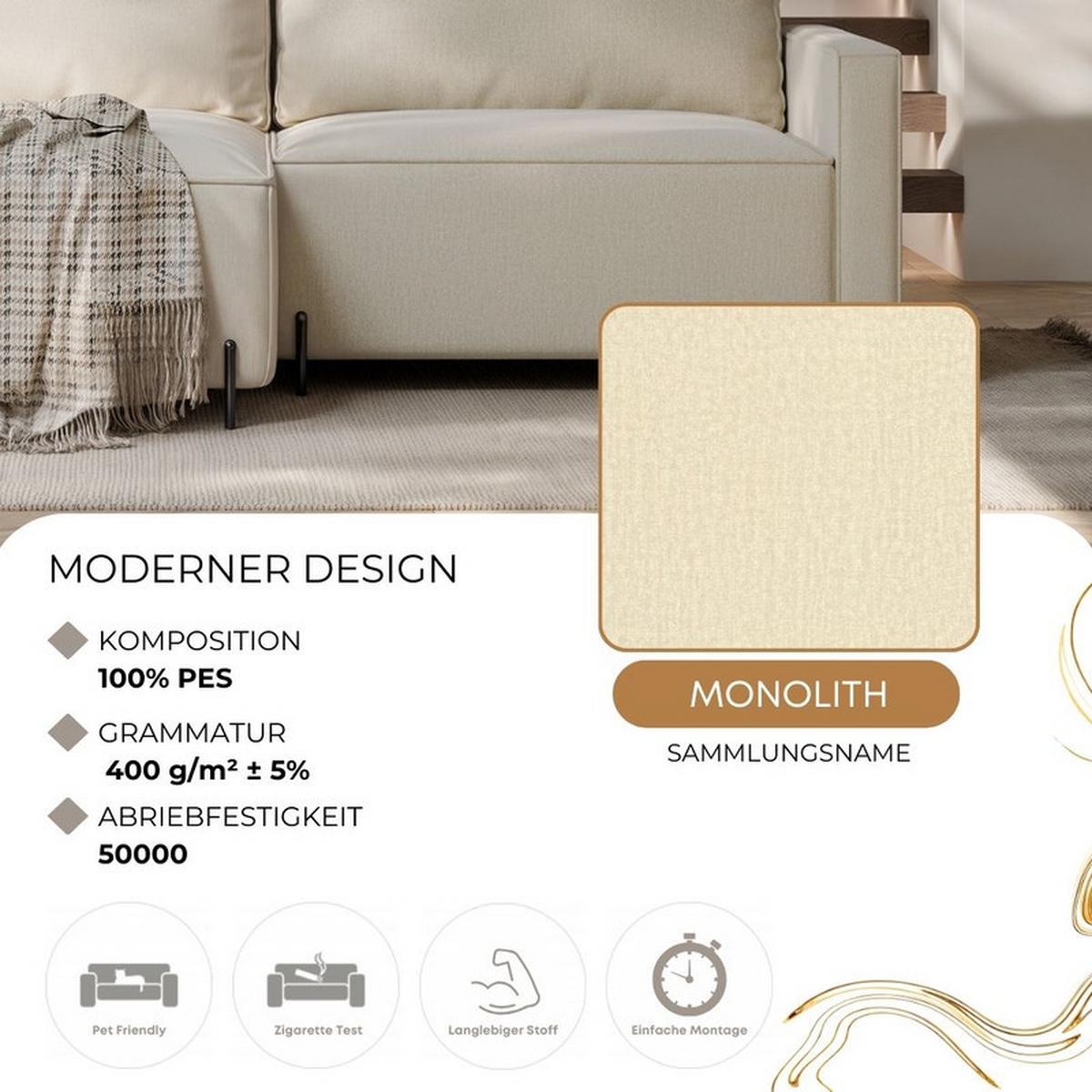 ECKSOFA LEO Rechts, mit Schlaffunktion und Bettkasten, Creme - Creme, Textil/Metall (229/148cm) - Idohome