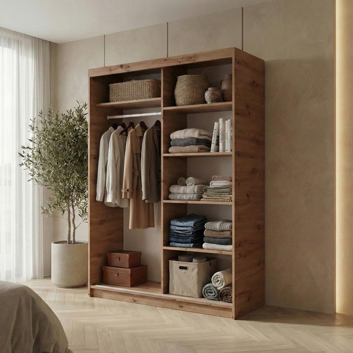 SCHWEBETÜRENSCHRANK Hela mit 2 Türen. 120 cm, eiche Artisan+Schwarz - Schwarz/Eiche Artisan, Holzwerkstoff (120/205/60cm) - Beautysofa