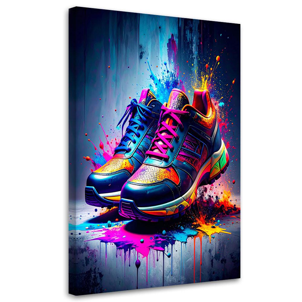 LEINWANDBILD Graffiti Bunte Schuhe Street Art 80x120cm - Multicolor, Textil (80/120cm) - Feeby