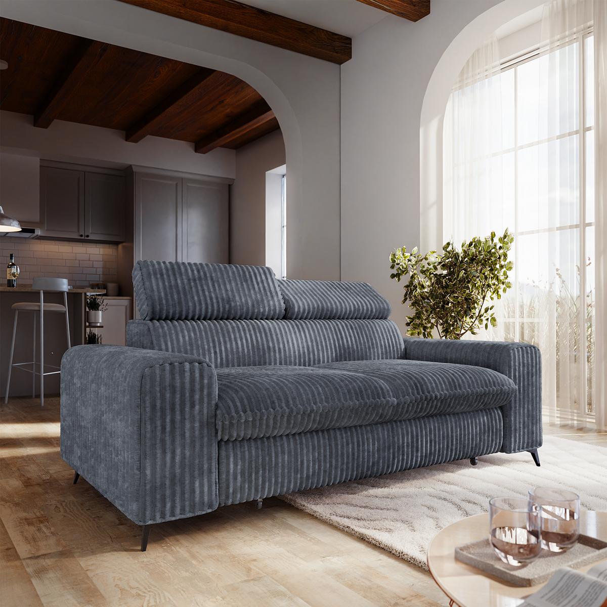BETTSOFA BENETE Grau Cordstoff mit Schlaffunktion - Grau, Holz/Textil (191/89/92cm) - MASSENO