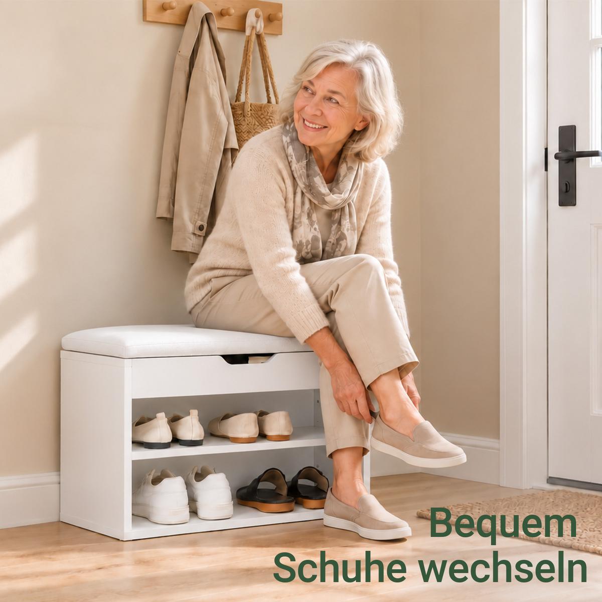 SCHUHBANK Weiß - Weiß, Holzwerkstoff (60/44/30cm) - SoBuy