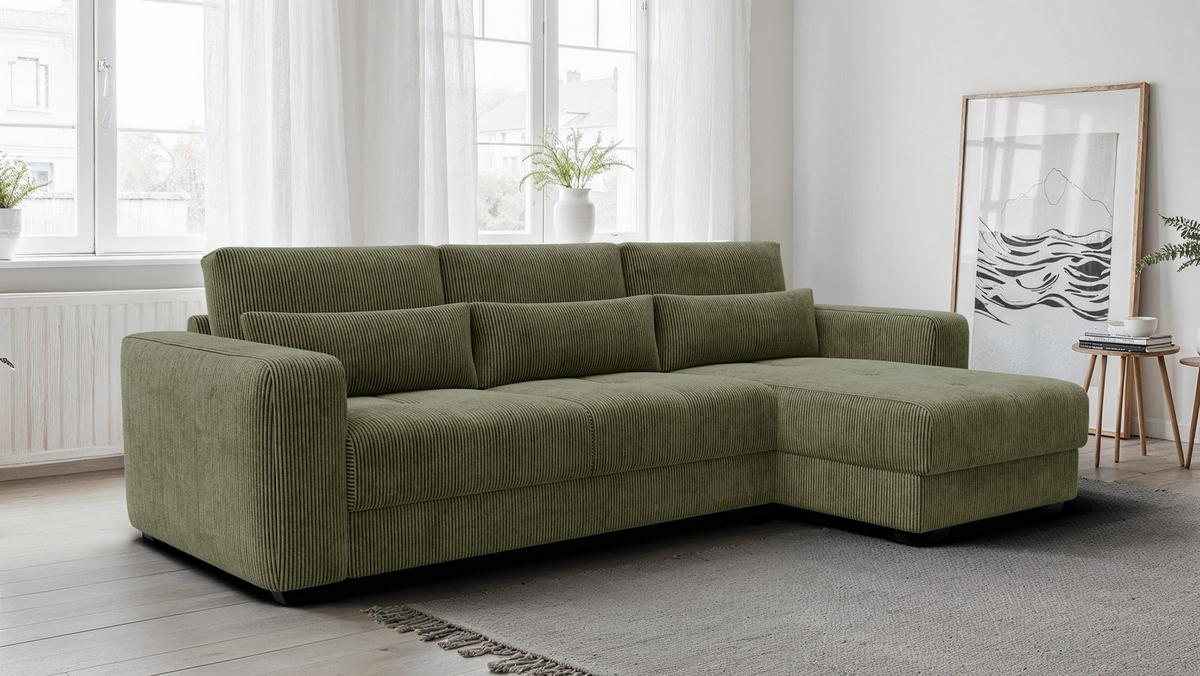 ECKSOFA OLI 4-Sitzer rechts, olivgrün - Olivgrün, Holz/Textil (295/172cm) - Wozimo