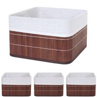 AUFBEWAHRUNGSKORB Braun, Cremeweiß 4-teilig-Set - Creme/Braun, Holz (21/33/33cm) - MCW