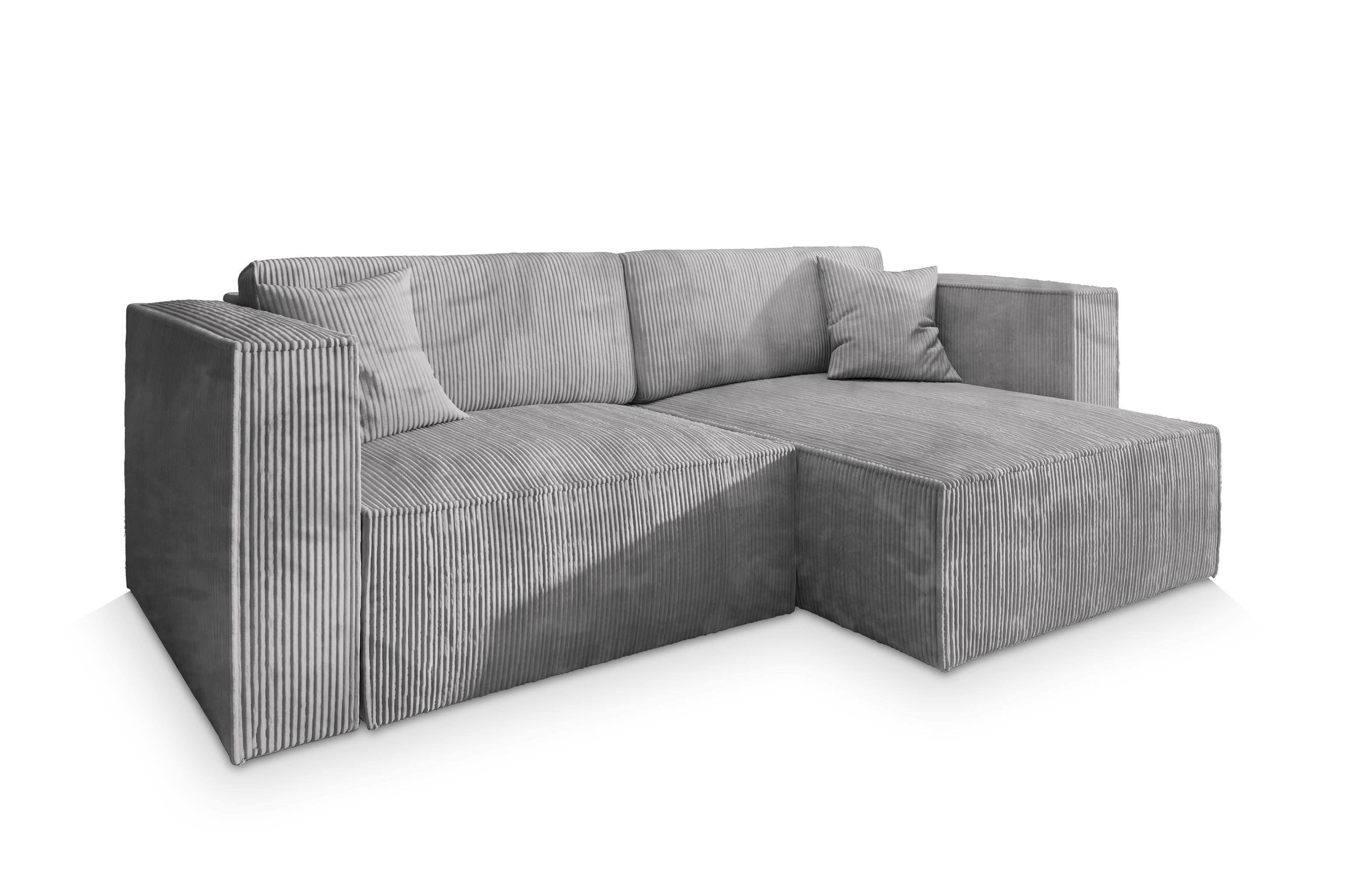ECKSOFA NERIO P Hellgrau Kordstoff mit Schlaffunktion - Hellgrau/Grau, Holz/Kunststoff (245/148cm) - MASSENO