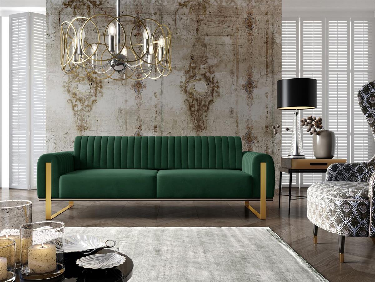 SOFA Valerie 3-sitzer - Grün, Holzwerkstoff/Textil (228/79/90cm) - Fun Möbel