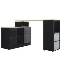 KÜCHENINSEL ausziehbar 170 cm Schwarz – Drehbare Barinsel mit Glas-Schiebetüren & Stauraum - Schwarz, Holzwerkstoff (115/60/100cm) - Urban Meuble