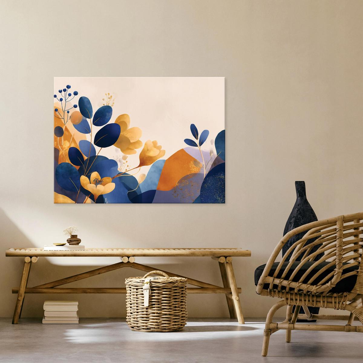 LEINWANDBILD Abstrakt Blätter Blau 60x40 cm - Multicolor, Holzwerkstoff (60/40cm) - Wallarena