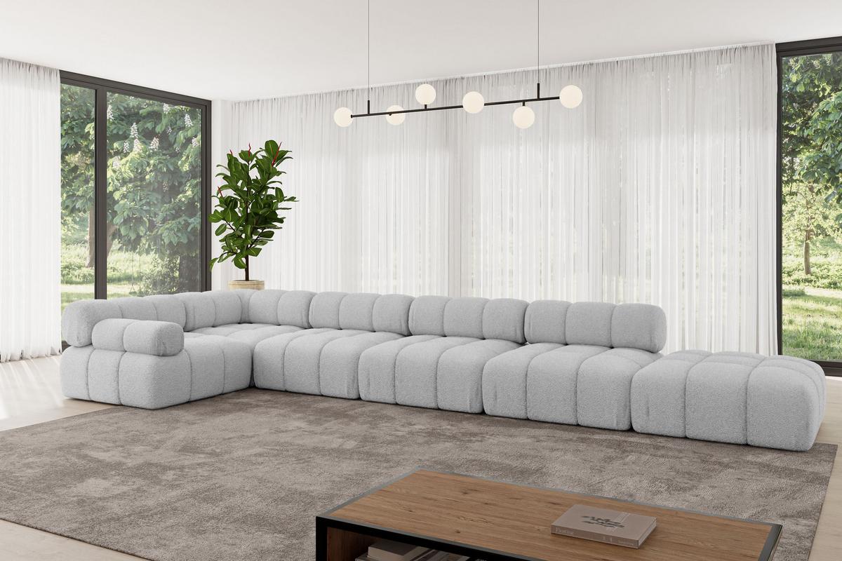 ECKSOFA modulares Sofa Felto-L3 - 475x190x70 cm Hellgrau Bouclé - Hellgrau, Holzwerkstoff/Textil (475/190cm) - ALTDECOR
