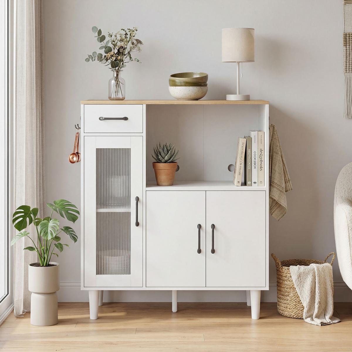 SIDEBOARD Spanplatte Acryl Weiß - Weiß, Holzwerkstoff (34/91/80cm) - HOMCOM
