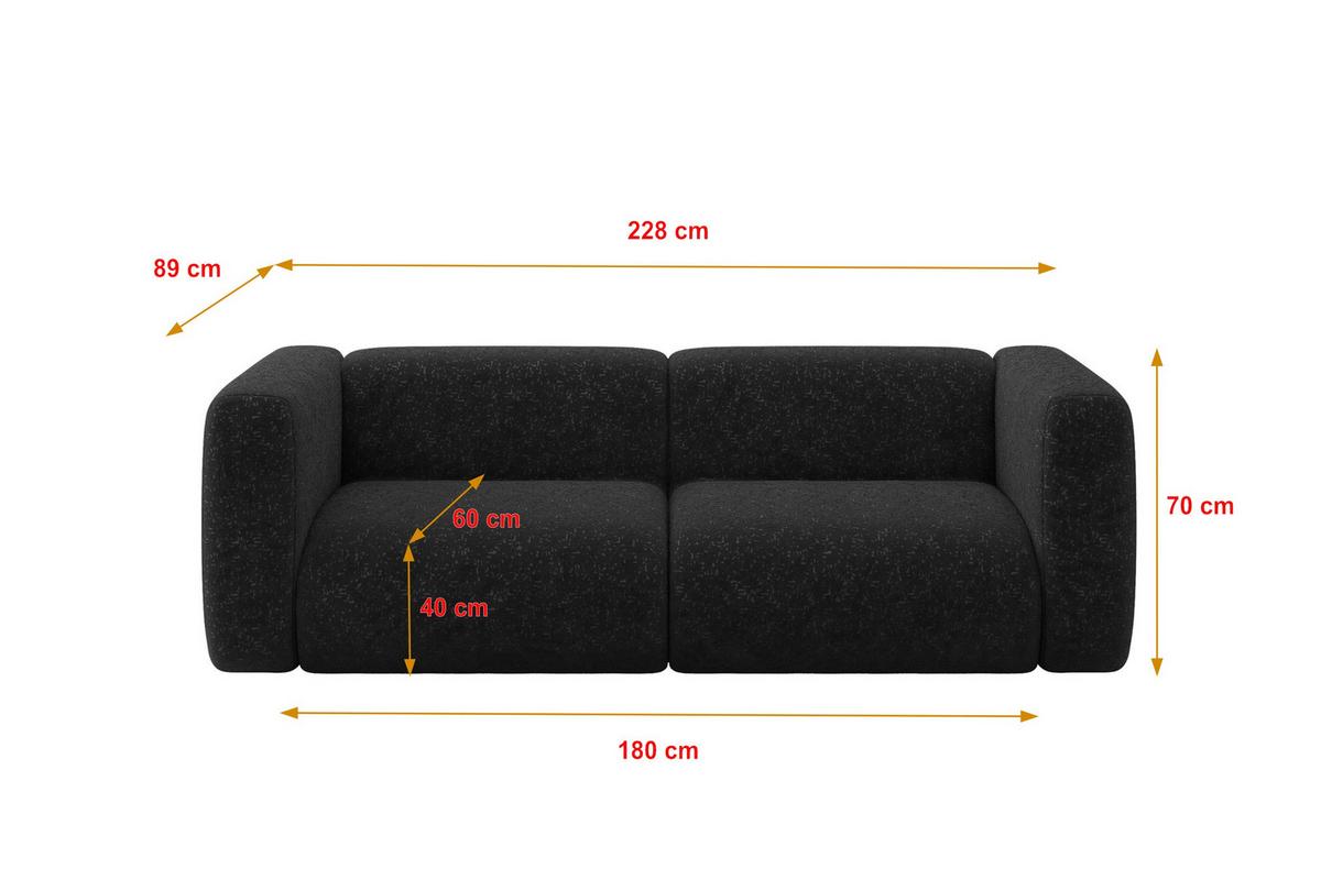 MODULARES Sofa 2-SITZER MIRA-S1 228x89x70 Schwarz cm Velours - Schwarz, Holzwerkstoff/Kunststoff (228/70/89cm) - ALTDECOR