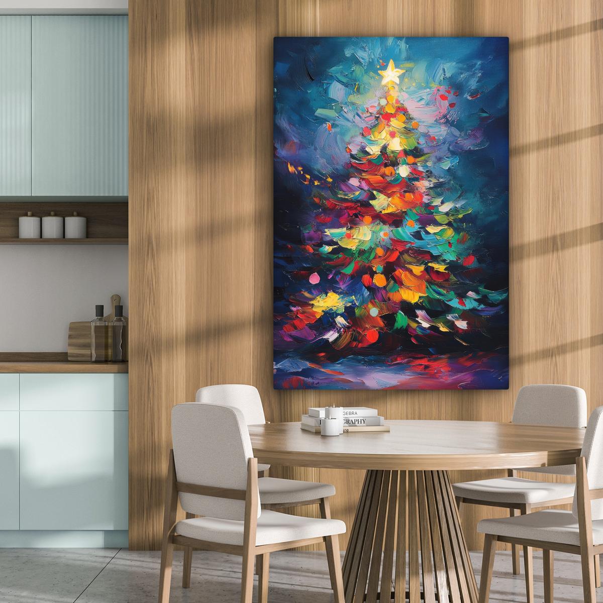 LEINWANDBILD Weihnachtsbaum - Weihnachten - Abstrakt - Farbenfroh Deko XXL 80x120 cm - Multicolor, Textil (80/120cm) - MuchoWow