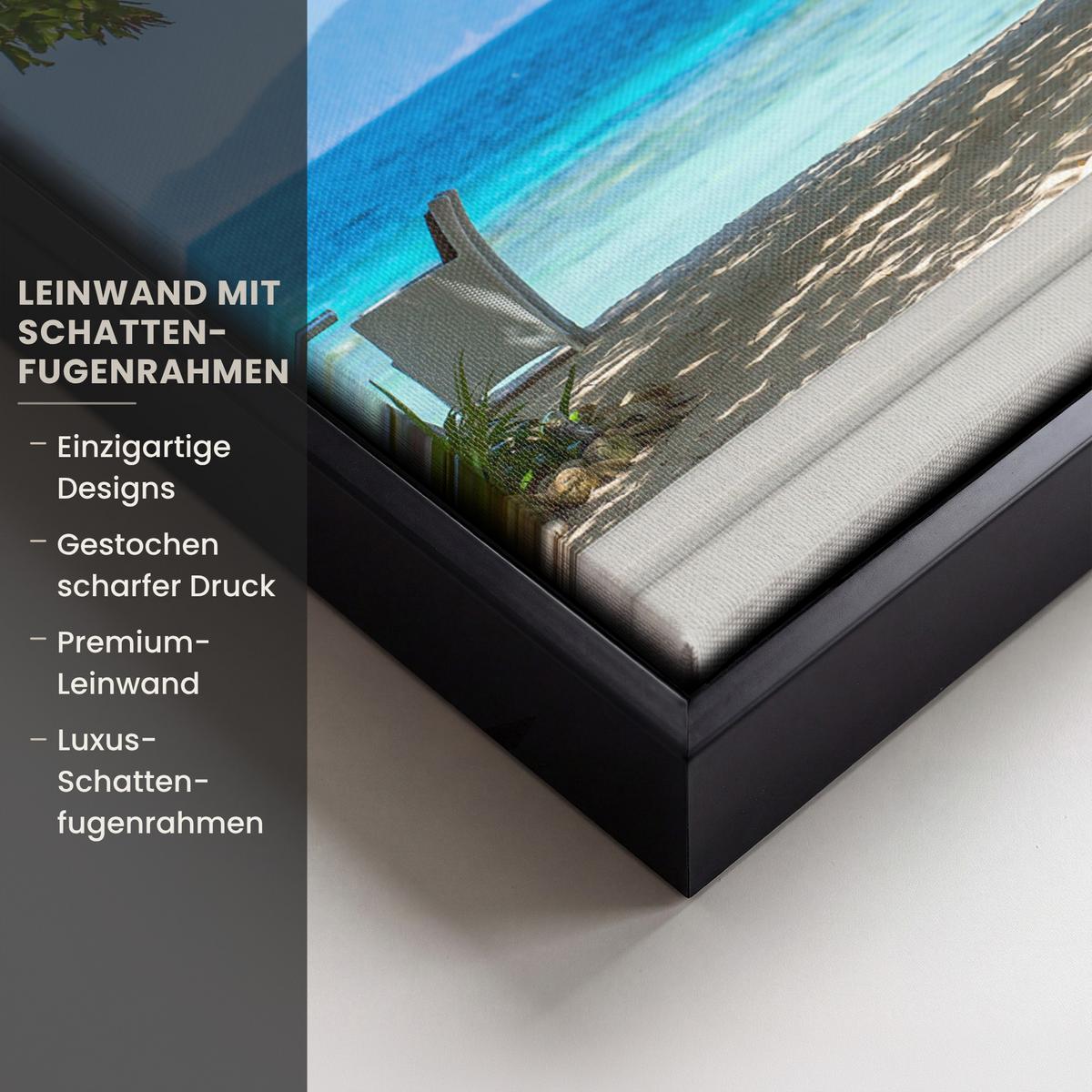 LEINWAND Bilder mit Rahmen - Aussicht - Baum - Meer - Palme - Hügel - Strand - Blau - 20x30 - Blau, Textil (20/30cm) - MuchoWow