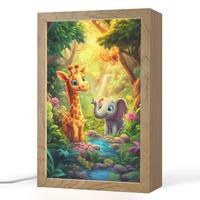 NACHTTISCHLAMPE Giraffe - Elefant - Blumen - Dschungel 20x30 cm - Grün, Holzwerkstoff (8/20/30cm) - OnlyWow