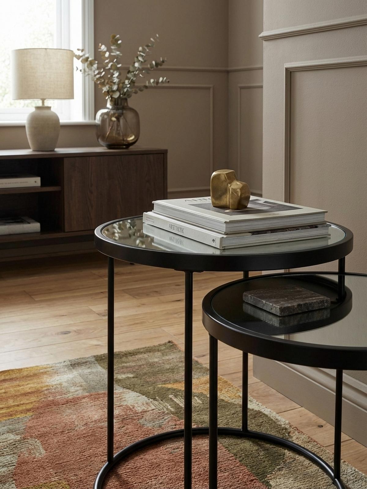 BEISTELLTISCH Set – Schwarz Glasplatte modern 50x50x50 cm 42x45x42 cm - Schwarz, Glas/Metall (50/50/50cm) - KADIMA DESIGN