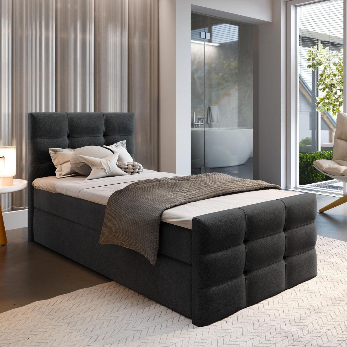 BOXBETT AMON 90 90x200 cm mit Matratze und Topper - Schwarz - Schwarz, Holz (90/200cm) - MASSENO