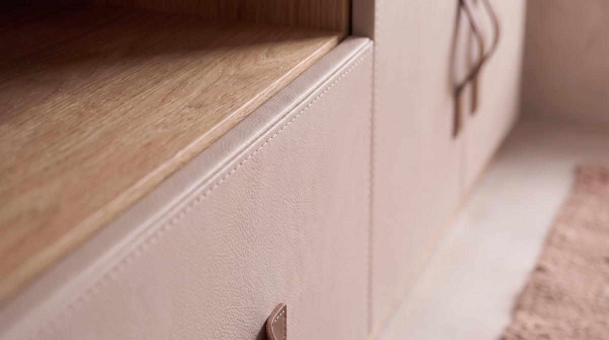 LOWBOARD FLORIANA Weiß Eiche - Creme, Textil (140/200cm) - KAWOLA