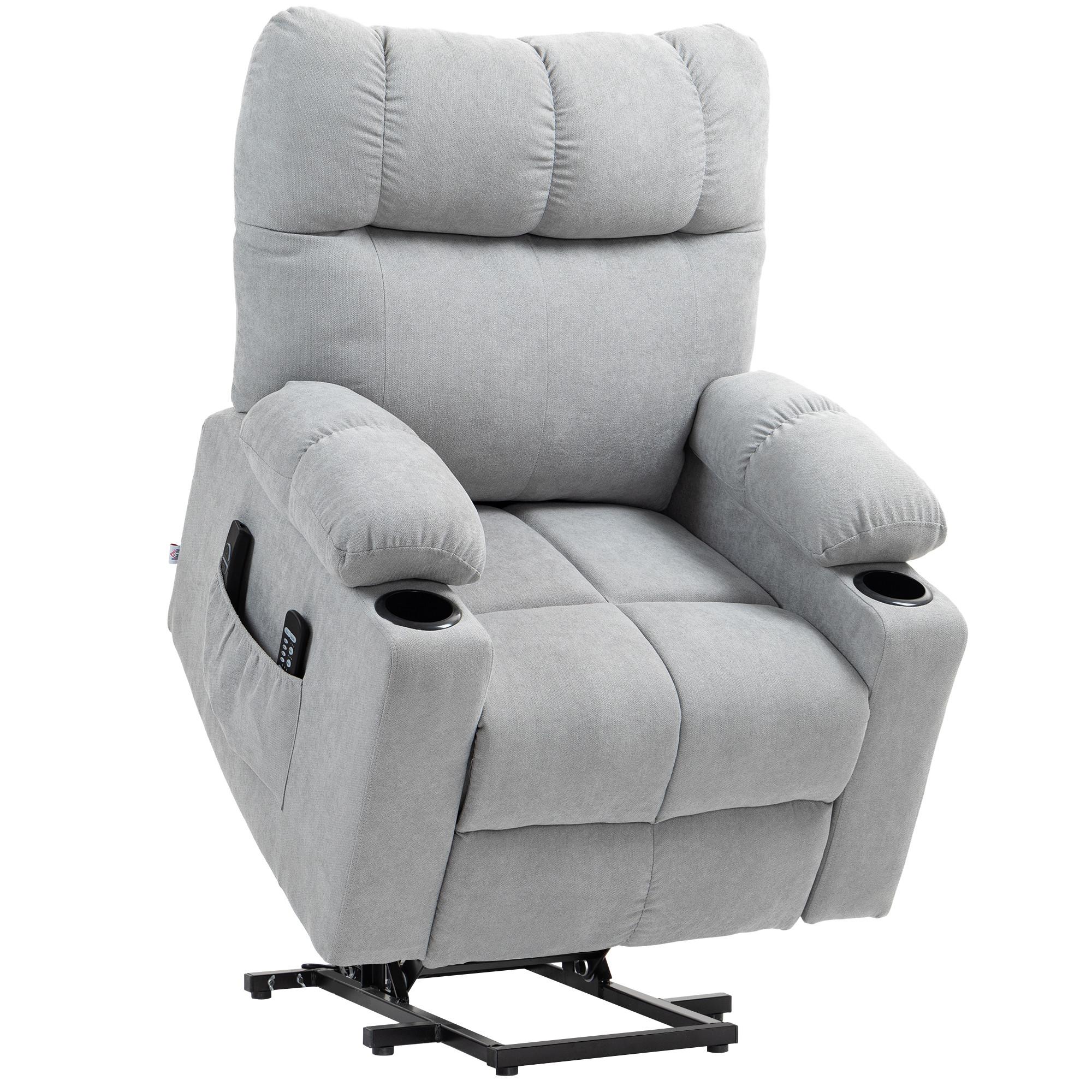 FERNSEHSESSEL mit Aufstehhilfe, Hellgrau - Hellgrau/Schwarz, Textil/Metall (95/109/91cm) - HOMCOM