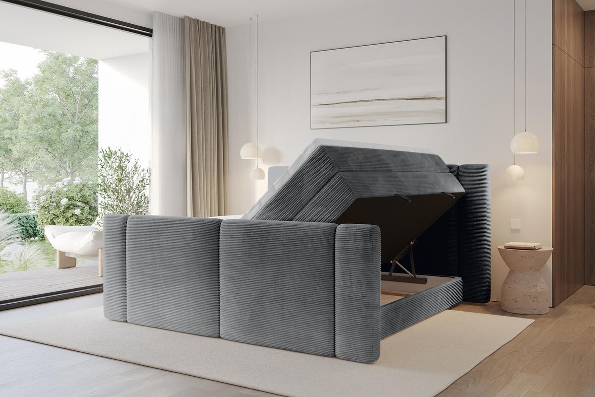 BOXSPRINGBETT mit Matratze H3/H4 - EVON KING Zanozek - 180x200 cm Dunkelgrau - Graphitfarben, Holzwerkstoff (180/200cm) - ALTDECOR