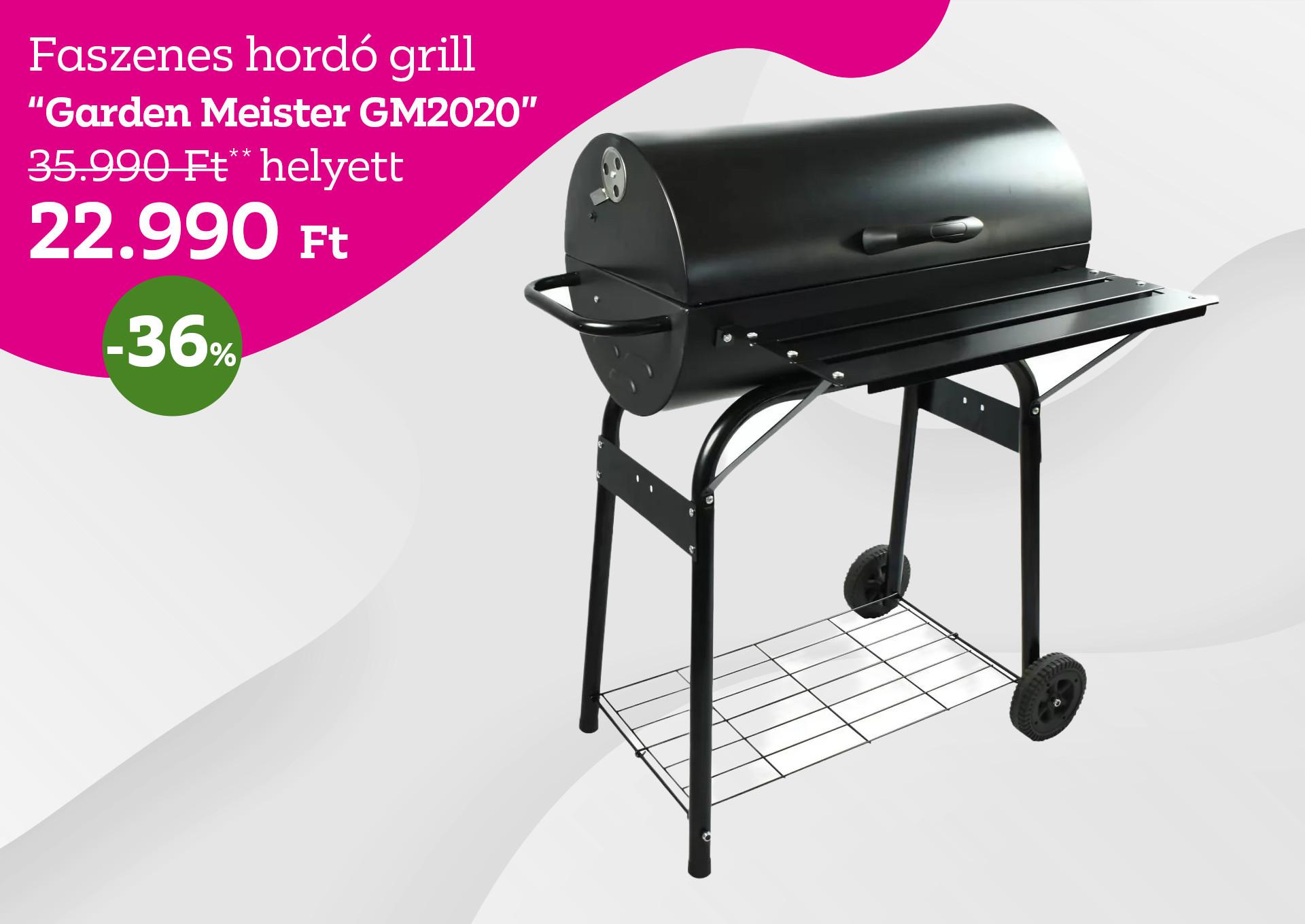 Faszenes hordó grill GARDEN MEISTER GM2020 35990 Forint helyett 22990 Forint, kedvezmény mértéke 36%